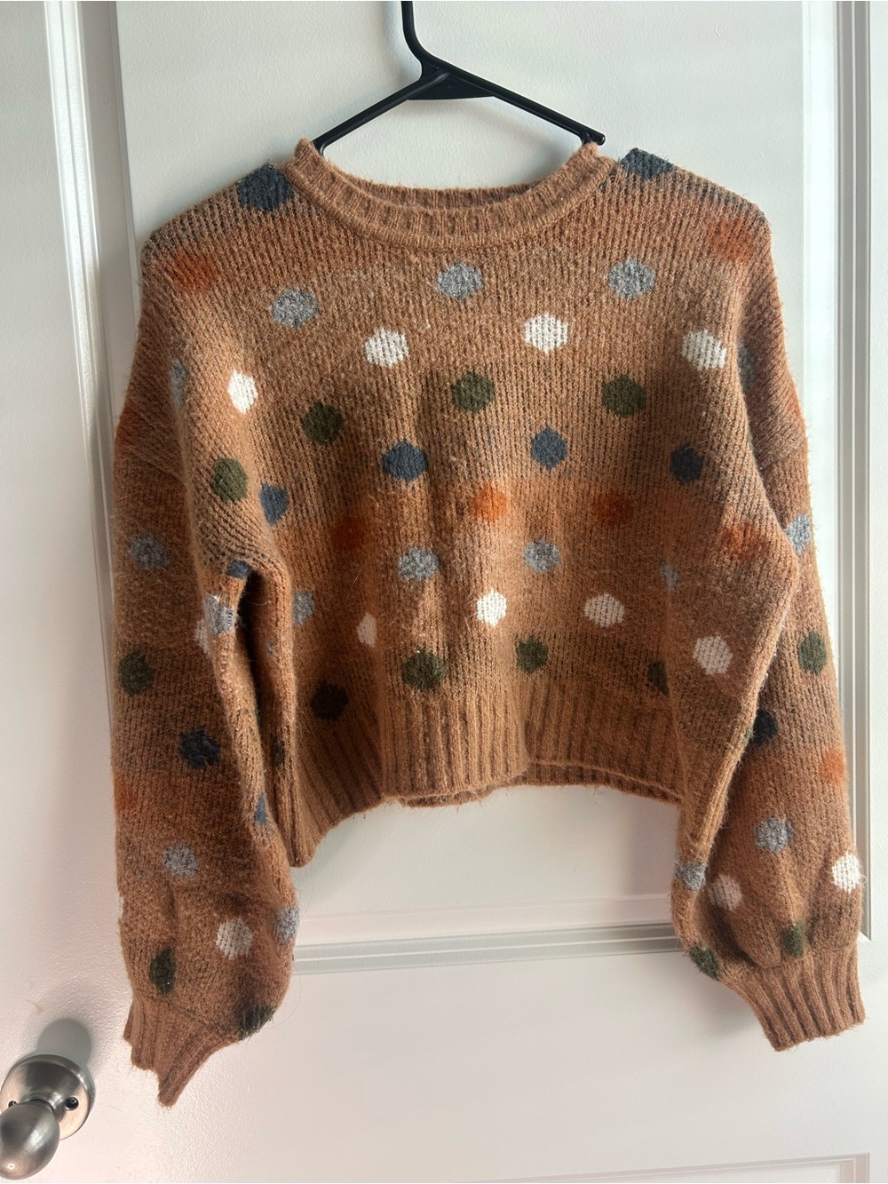 HYFVE Camel Polka Dot Cropped Crew Sweater